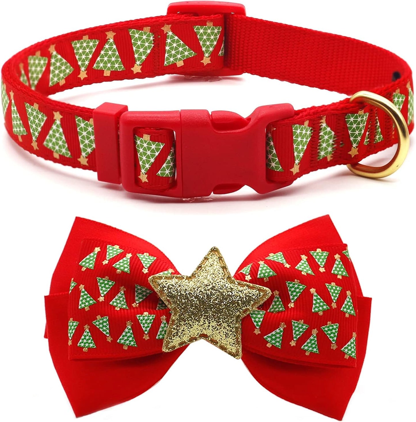 Festive Green Tree Adjustable Dog Collar with Bow Tie - Perfect for Medium Dogs This Christmas!