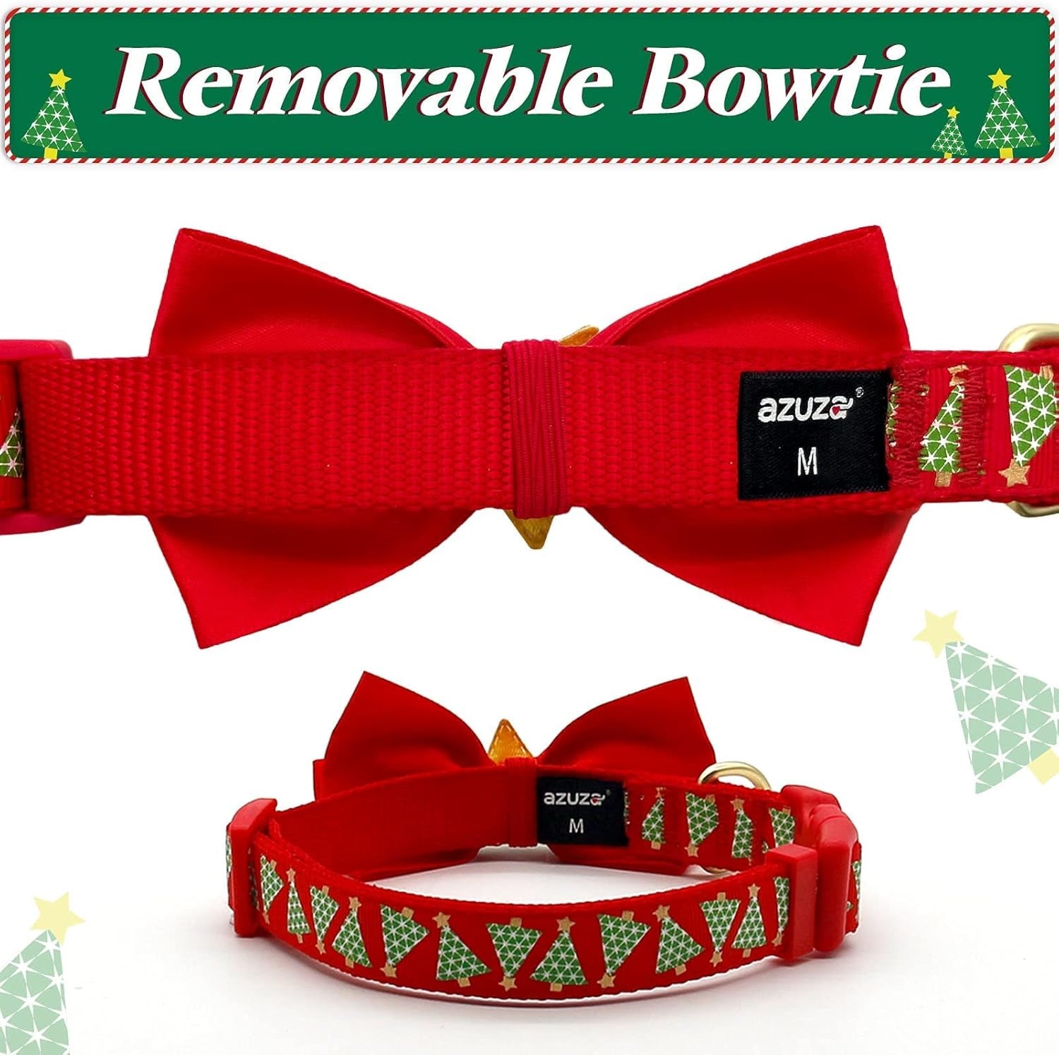 Festive Green Tree Adjustable Dog Collar with Bow Tie - Perfect for Medium Dogs This Christmas!